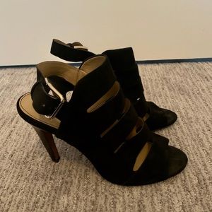 Black strappy suede heels